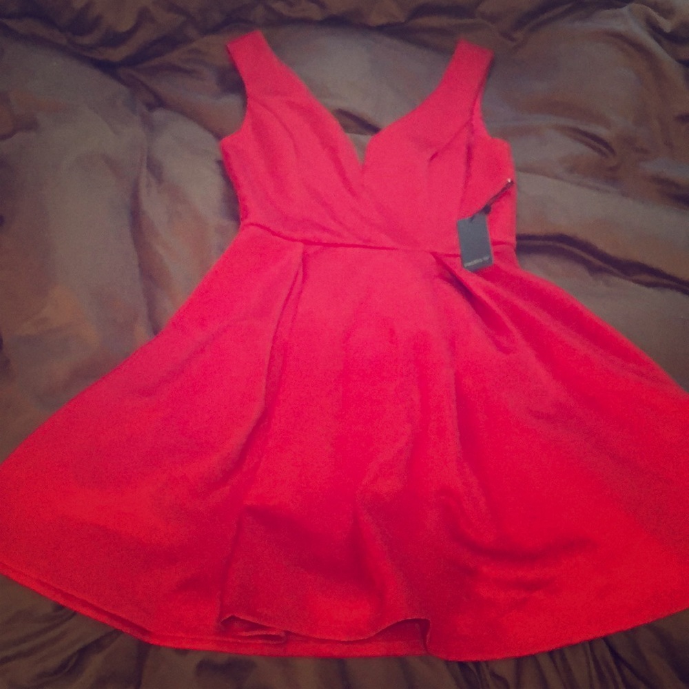 Red Plunge Neckline Skater Dress!